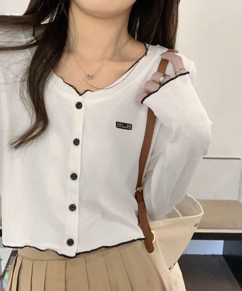 WESTSEA(ウエストシー)の「配色メロウ ワンポイント ショート丈 長袖 カーディガン(Tシャツ/カットソー・レディース・オフホワイト/ブラック/グレー・M/L)」の8枚目の写真