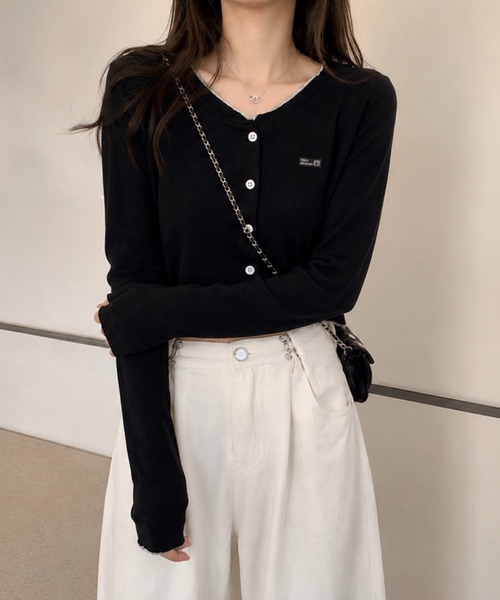 WESTSEA(ウエストシー)の「配色メロウ ワンポイント ショート丈 長袖 カーディガン(Tシャツ/カットソー・レディース・オフホワイト/ブラック/グレー・M/L)」の9枚目の写真