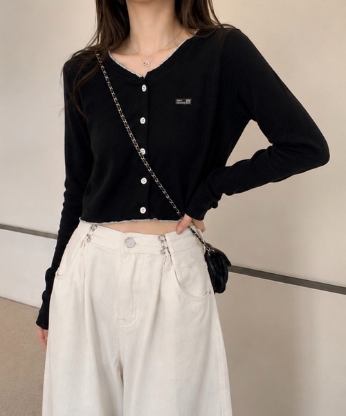 WESTSEA(ウエストシー)の「配色メロウ ワンポイント ショート丈 長袖 カーディガン(Tシャツ/カットソー・レディース・オフホワイト/ブラック/グレー・M/L)」の10枚目の写真