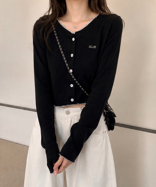 WESTSEA(ウエストシー)の「配色メロウ ワンポイント ショート丈 長袖 カーディガン(Tシャツ/カットソー・レディース・オフホワイト/ブラック/グレー・M/L)」の11枚目の写真