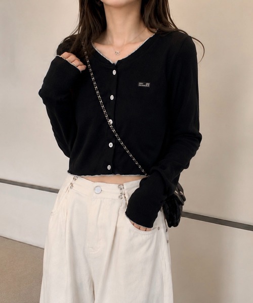 WESTSEA(ウエストシー)の「配色メロウ ワンポイント ショート丈 長袖 カーディガン(Tシャツ/カットソー・レディース・オフホワイト/ブラック/グレー・M/L)」の12枚目の写真