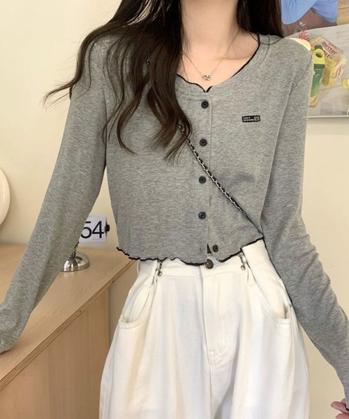 WESTSEA(ウエストシー)の「配色メロウ ワンポイント ショート丈 長袖 カーディガン(Tシャツ/カットソー・レディース・オフホワイト/ブラック/グレー・M/L)」の15枚目の写真