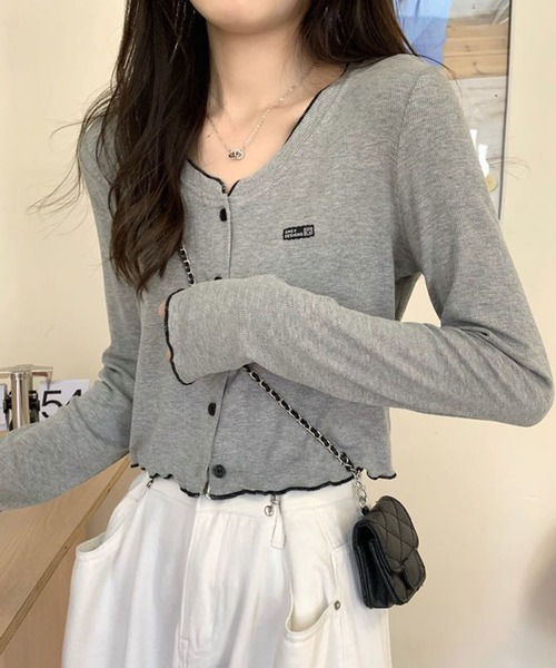 WESTSEA(ウエストシー)の「配色メロウ ワンポイント ショート丈 長袖 カーディガン(Tシャツ/カットソー・レディース・オフホワイト/ブラック/グレー・M/L)」の16枚目の写真