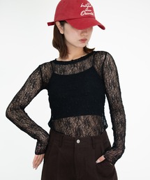 bashful base Oriental（バッシュフルベースオリエンタル）の「【bbO】ストレッチレースロングスリーブトップス（Tシャツ/カットソー）」