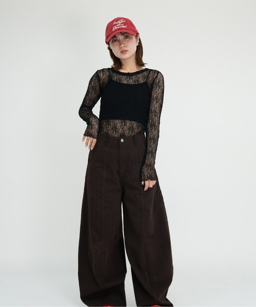 bashful base Oriental(バッシュフルベースオリエンタル)の「【bbO】ストレッチレースロングスリーブトップス(Tシャツ/カットソー・レディース・ブラック/アイボリー・FREE)」の3枚目の写真