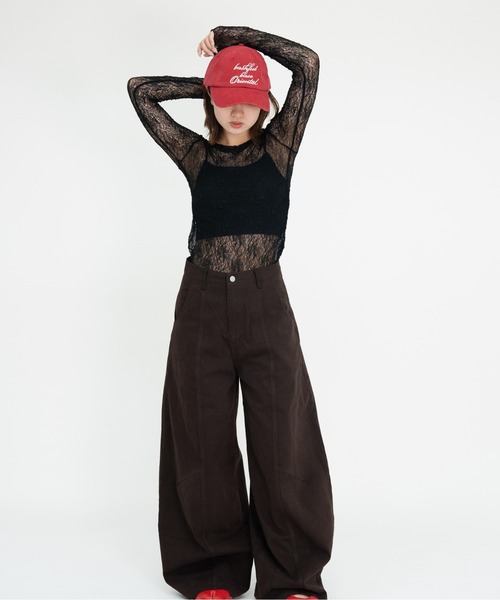 bashful base Oriental(バッシュフルベースオリエンタル)の「【bbO】ストレッチレースロングスリーブトップス(Tシャツ/カットソー・レディース・ブラック/アイボリー・FREE)」の4枚目の写真