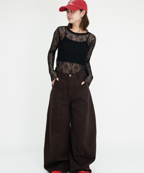 bashful base Oriental(バッシュフルベースオリエンタル)の「【bbO】ストレッチレースロングスリーブトップス(Tシャツ/カットソー・レディース・ブラック/アイボリー・FREE)」の5枚目の写真