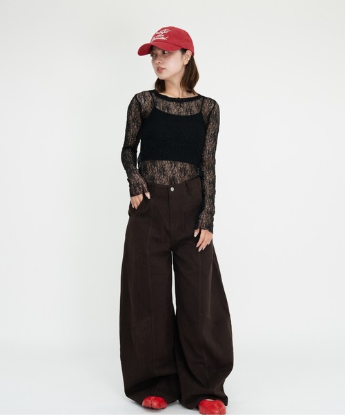 bashful base Oriental(バッシュフルベースオリエンタル)の「【bbO】ストレッチレースロングスリーブトップス(Tシャツ/カットソー・レディース・ブラック/アイボリー・FREE)」の6枚目の写真