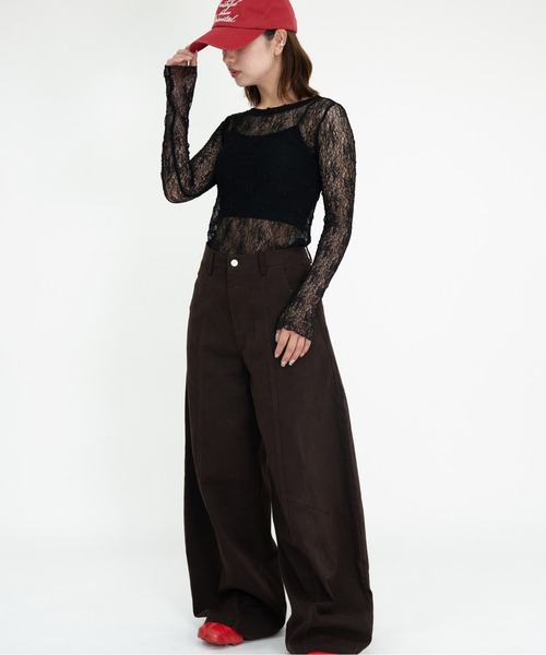 bashful base Oriental(バッシュフルベースオリエンタル)の「【bbO】ストレッチレースロングスリーブトップス(Tシャツ/カットソー・レディース・ブラック/アイボリー・FREE)」の8枚目の写真