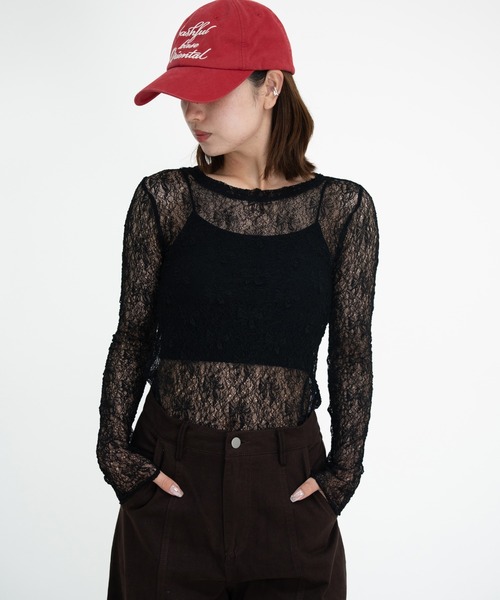 bashful base Oriental(バッシュフルベースオリエンタル)の「【bbO】ストレッチレースロングスリーブトップス(Tシャツ/カットソー・レディース・ブラック/アイボリー・FREE)」の13枚目の写真
