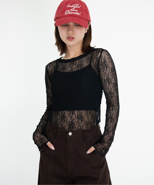 bashful base Oriental(バッシュフルベースオリエンタル)の「【bbO】ストレッチレースロングスリーブトップス(Tシャツ/カットソー・レディース・ブラック/アイボリー・FREE)」の14枚目の写真