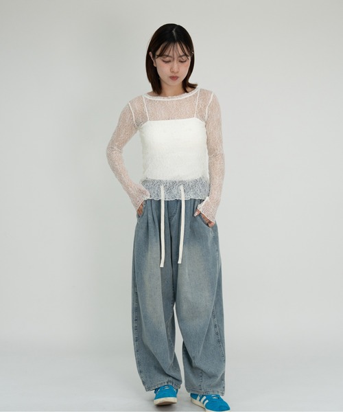 bashful base Oriental(バッシュフルベースオリエンタル)の「【bbO】ストレッチレースロングスリーブトップス(Tシャツ/カットソー・レディース・ブラック/アイボリー・FREE)」の17枚目の写真