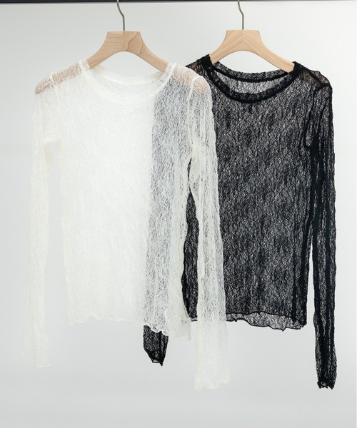 bashful base Oriental(バッシュフルベースオリエンタル)の「【bbO】ストレッチレースロングスリーブトップス(Tシャツ/カットソー・レディース・ブラック/アイボリー・FREE)」の19枚目の写真