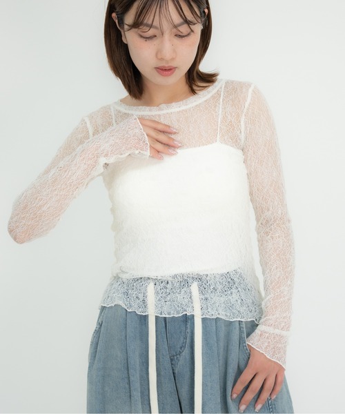 bashful base Oriental(バッシュフルベースオリエンタル)の「【bbO】ストレッチレースロングスリーブトップス(Tシャツ/カットソー・レディース・ブラック/アイボリー・FREE)」の21枚目の写真