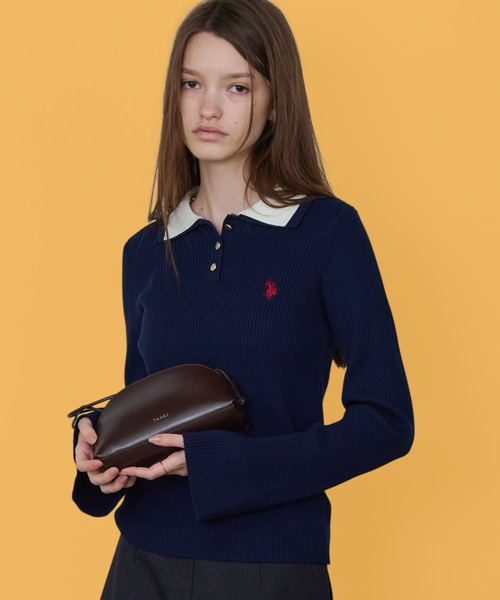 U.S. POLO ASSN.(ユーエスポロアッスン)の「U.S. POLO ASSN./ユーエスポロアッスン 二重襟フレアスリーブニット ロゴ刺繍 ニットポロ フェミニン ガーリー 韓国 2026年秋冬 冬服(ニット/セーター・レディース・グレー/ネイビー/アイボリー・M/L)」の3枚目の写真