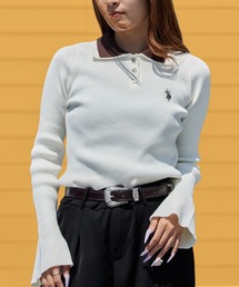 U.S. POLO ASSN./ユーエスポロアッスン 二重襟フレアスリーブニット ロゴ刺繍 ニットポロ フェミニン ガーリー 韓国 2026年秋冬 冬服