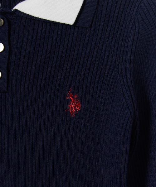 U.S. POLO ASSN.(ユーエスポロアッスン)の「U.S. POLO ASSN./ユーエスポロアッスン 二重襟フレアスリーブニット ロゴ刺繍 ニットポロ フェミニン ガーリー 韓国 2026年秋冬 冬服(ニット/セーター・レディース・グレー/ネイビー/アイボリー・M/L)」の6枚目の写真