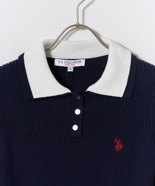 U.S. POLO ASSN.(ユーエスポロアッスン)の「U.S. POLO ASSN./ユーエスポロアッスン 二重襟フレアスリーブニット ロゴ刺繍 ニットポロ フェミニン ガーリー 韓国 2026年秋冬 冬服(ニット/セーター・レディース・グレー/ネイビー/アイボリー・M/L)」の7枚目の写真