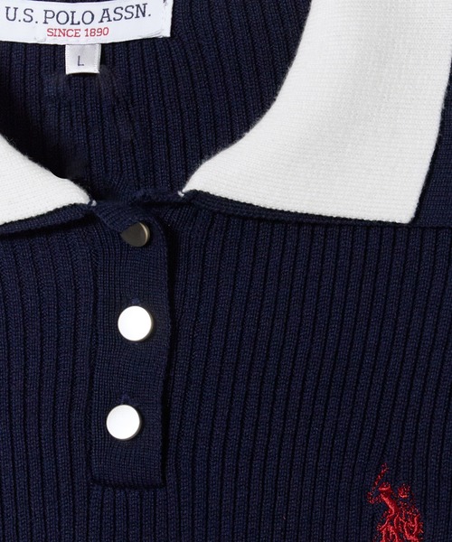 U.S. POLO ASSN.(ユーエスポロアッスン)の「U.S. POLO ASSN./ユーエスポロアッスン 二重襟フレアスリーブニット ロゴ刺繍 ニットポロ フェミニン ガーリー 韓国 2026年秋冬 冬服(ニット/セーター・レディース・グレー/ネイビー/アイボリー・M/L)」の8枚目の写真