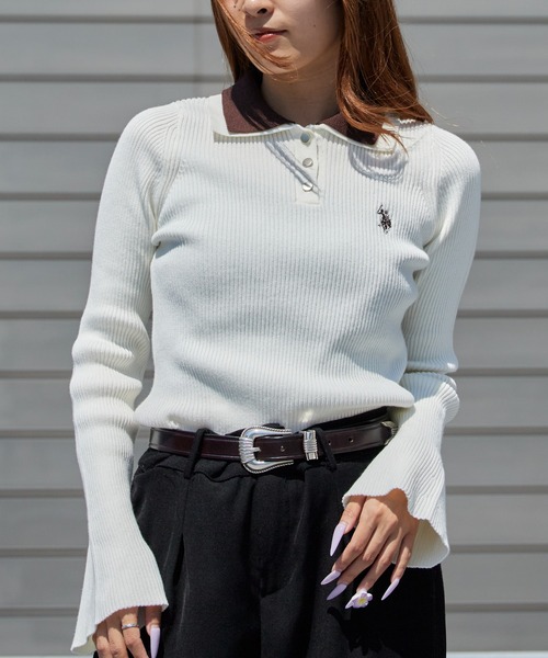 U.S. POLO ASSN.(ユーエスポロアッスン)の「U.S. POLO ASSN./ユーエスポロアッスン 二重襟フレアスリーブニット ロゴ刺繍 ニットポロ フェミニン ガーリー 韓国 2026年秋冬 冬服(ニット/セーター・レディース・グレー/ネイビー/アイボリー・M/L)」の17枚目の写真