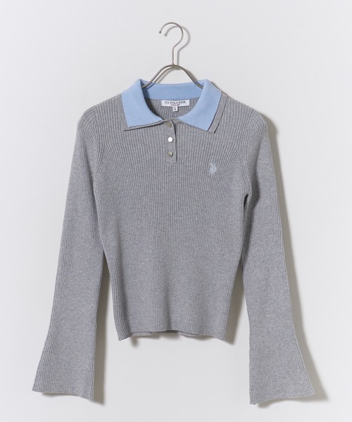 U.S. POLO ASSN.(ユーエスポロアッスン)の「U.S. POLO ASSN./ユーエスポロアッスン 二重襟フレアスリーブニット ロゴ刺繍 ニットポロ フェミニン ガーリー 韓国 2026年秋冬 冬服(ニット/セーター・レディース・グレー/ネイビー/アイボリー・M/L)」の12枚目の写真