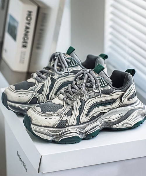 WESTBOY（ウエストボーイ）の「Y2K ヴィンテージ加工 5cm ボリュームハイソール ダッドスニーカー WO26W8SH09（スニーカー・メンズ・レッド/グリーン・44/43/42/41）」の6枚目の写真