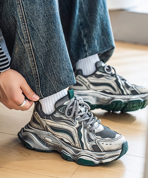 WESTBOY（ウエストボーイ）の「Y2K ヴィンテージ加工 5cm ボリュームハイソール ダッドスニーカー WO26W8SH09（スニーカー・メンズ・レッド/グリーン・44/43/42/41）」の7枚目の写真