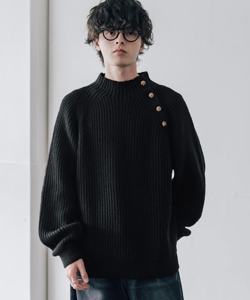 Rocky Monroe（ロッキーモンロー）の「オーバーサイズモックネックショルダーボタン畦編みニットセーター（ニット/セーター・メンズ・グレー/ブラウン/ブラック/チャコール・XL/L/M）」の7枚目の写真