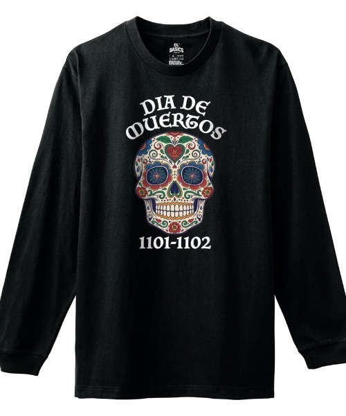Ol' Basics(オールベーシックス)の「Ol' Basics(オール・ベーシックス) 長袖Tシャツ 死者の日 ドクロ 骸骨 プリント Tシャツ 長袖 トップス カットソー アメカジ カジュアル メンズ レディース ユニセックス(Tシャツ/カットソー・メンズ・ヘザーグレー/ホワイト/アーミー/ブラック・M/L/XL)」の3枚目の写真