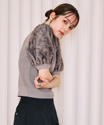 【モデル美香着用】ファーハーフスリーブニットプルオーバー