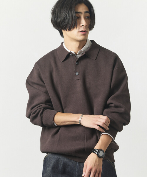 FREAK'S STORE(フリークスストア)の「ウォッシャブル スウェットライク ポロカラーニット/静電気ケア(Tシャツ/カットソー・メンズ・チャコールグレー/ブラウン/ブラック/ブルーグリーン/その他13/オレンジ/オフホワイト・MEDIUM/LARGE)」の4枚目の写真