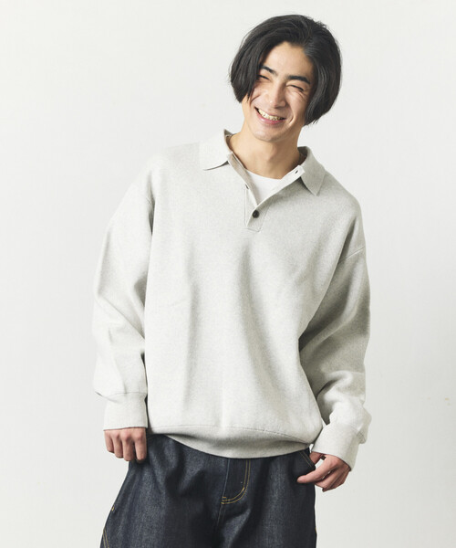 FREAK'S STORE(フリークスストア)の「ウォッシャブル スウェットライク ポロカラーニット/静電気ケア(Tシャツ/カットソー・メンズ・チャコールグレー/ブラウン/ブラック/ブルーグリーン/その他13/オレンジ/オフホワイト・MEDIUM/LARGE)」の2枚目の写真