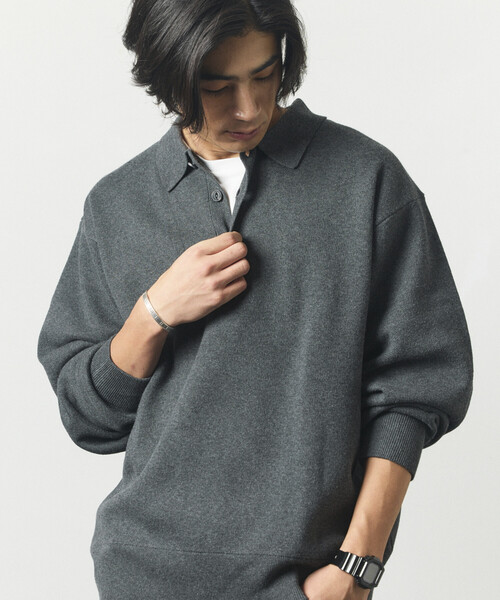 FREAK'S STORE(フリークスストア)の「ウォッシャブル スウェットライク ポロカラーニット/静電気ケア(Tシャツ/カットソー・メンズ・チャコールグレー/ブラウン/ブラック/ブルーグリーン/その他13/オレンジ/オフホワイト・MEDIUM/LARGE)」の1枚目の写真