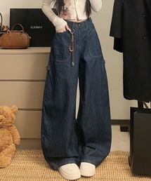 ピンストライプ ワイドデニムパンツ