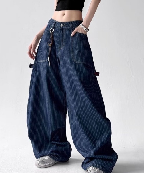 center i(センターアイ)の「ピンストライプ ワイドデニムパンツ(デニムパンツ・レディース・ブルー・M/S)」の5枚目の写真