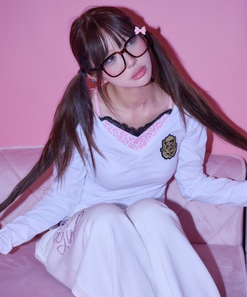 A'GEM9girl(エージェムナインガール)の「A'GEM/9 × .kom 『A'GEM/9 girl/エージェムナインガール』ヒョウ柄レイヤーロングスリーブ(Tシャツ/カットソー・レディース・ホワイト/ブラック・FREE)」の7枚目の写真
