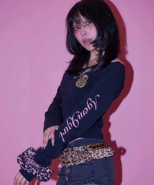 A'GEM9girl(エージェムナインガール)の「A'GEM/9 × .kom 『A'GEM/9 girl/エージェムナインガール』ヒョウ柄レイヤーロングスリーブ(Tシャツ/カットソー・レディース・ホワイト/ブラック・FREE)」の11枚目の写真