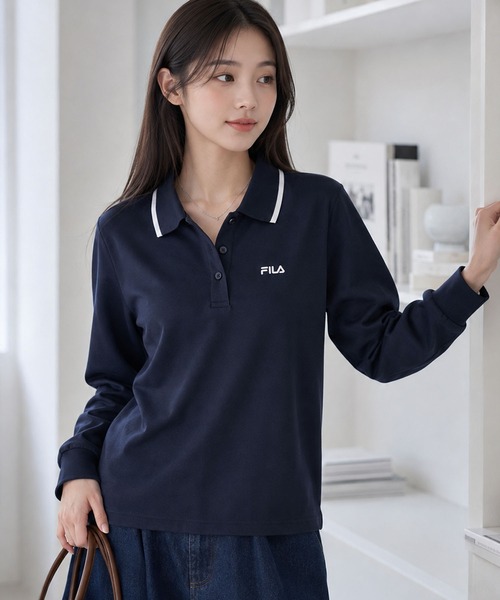 FILA(フィラ)の「【WEB別注】FILA フィラ L’S衿ライン入り長袖ポロシャツ ドライ 吸汗速乾(ポロシャツ・レディース・ホワイト/ネイビー/ブラック・L/M/LL)」の3枚目の写真