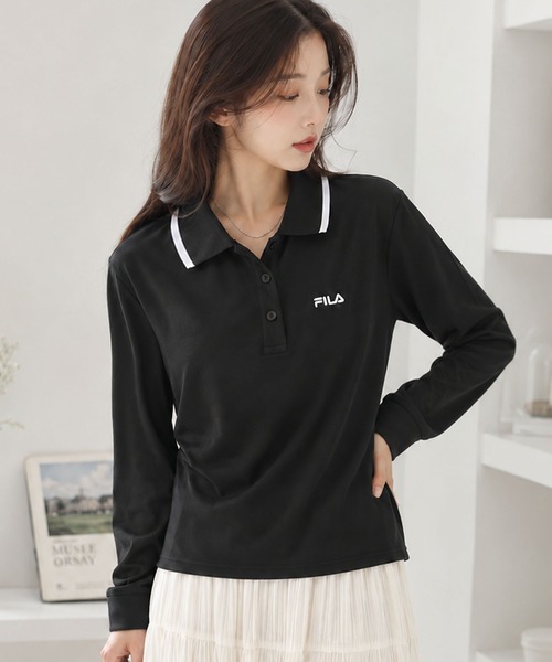 FILA(フィラ)の「【WEB別注】FILA フィラ L’S衿ライン入り長袖ポロシャツ ドライ 吸汗速乾(ポロシャツ・レディース・ホワイト/ネイビー/ブラック・L/M/LL)」の2枚目の写真