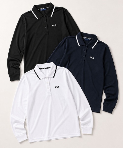 FILA(フィラ)の「【WEB別注】FILA フィラ L’S衿ライン入り長袖ポロシャツ ドライ 吸汗速乾(ポロシャツ・レディース・ホワイト/ネイビー/ブラック・L/M/LL)」の4枚目の写真