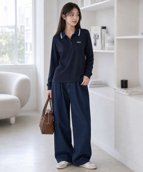 FILA(フィラ)の「【WEB別注】FILA フィラ L’S衿ライン入り長袖ポロシャツ ドライ 吸汗速乾(ポロシャツ・レディース・ホワイト/ネイビー/ブラック・L/M/LL)」の10枚目の写真