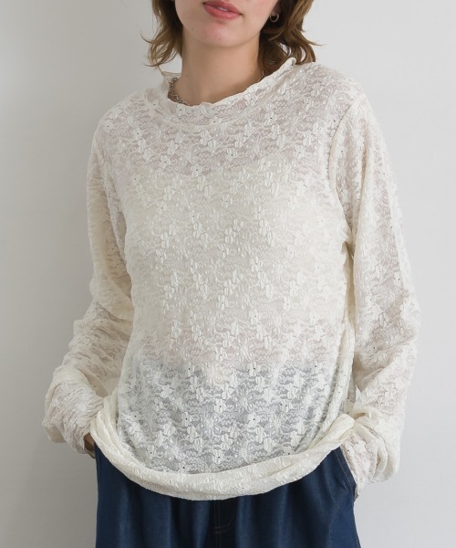 le colis（ルコリ）の「レース×ベロアモックネック メロープルオーバー（Tシャツ/カットソー・レディース・ブラウン/オフホワイト/スミクロ/ベージュ/ブラック・FREE）」の6枚目の写真