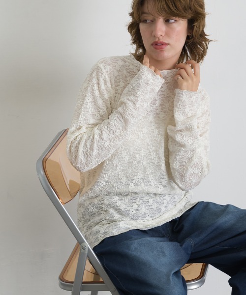le colis（ルコリ）の「レース×ベロアモックネック メロープルオーバー（Tシャツ/カットソー・レディース・ブラウン/オフホワイト/スミクロ/ベージュ/ブラック・FREE）」の9枚目の写真