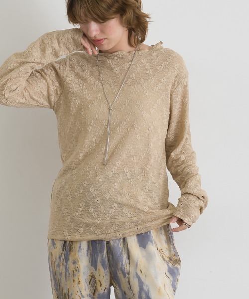 le colis（ルコリ）の「レース×ベロアモックネック メロープルオーバー（Tシャツ/カットソー・レディース・ブラウン/オフホワイト/スミクロ/ベージュ/ブラック・FREE）」の10枚目の写真