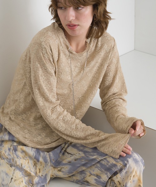le colis（ルコリ）の「レース×ベロアモックネック メロープルオーバー（Tシャツ/カットソー・レディース・ブラウン/オフホワイト/スミクロ/ベージュ/ブラック・FREE）」の13枚目の写真