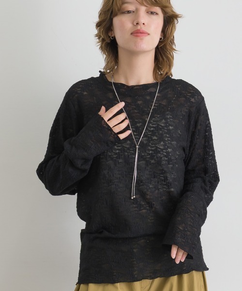 le colis（ルコリ）の「レース×ベロアモックネック メロープルオーバー（Tシャツ/カットソー・レディース・ブラウン/オフホワイト/スミクロ/ベージュ/ブラック・FREE）」の14枚目の写真