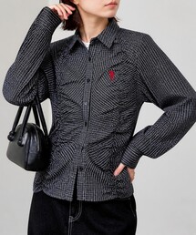 U.S. POLO ASSN./ユーエスポロアッスン 別注 ロゴ刺繍 フロントギャザー コンパクト ブロード長袖シャツ