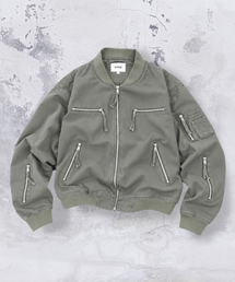 XJ141 マルチジッパー クロップ MA-1ジャケット (KHAKI)