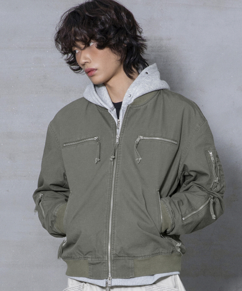 XTONZ(エクストーンズ)の「XJ141 マルチジッパー クロップ MA-1ジャケット (KHAKI)(ブルゾン・レディース・その他・MEDIUM/LARGE)」の13枚目の写真