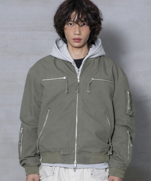 XTONZ(エクストーンズ)の「XJ141 マルチジッパー クロップ MA-1ジャケット (KHAKI)(ブルゾン・レディース・その他・MEDIUM/LARGE)」の12枚目の写真
